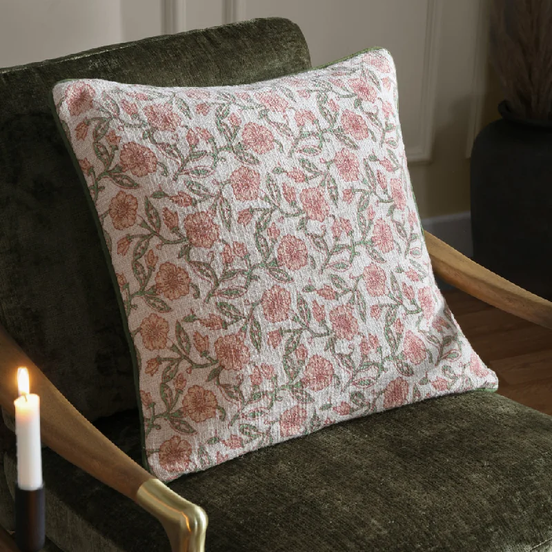 Delphine Floral Piped Cushion Coral