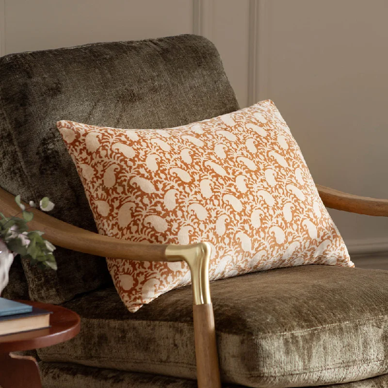 Boteh Printed Velvet Cushion Bronze/Natural