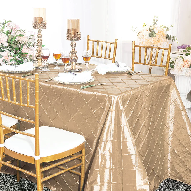 90"x132" Seamless Rectangular Pintuck Taffeta Tablecloth - Champagne (1pc)