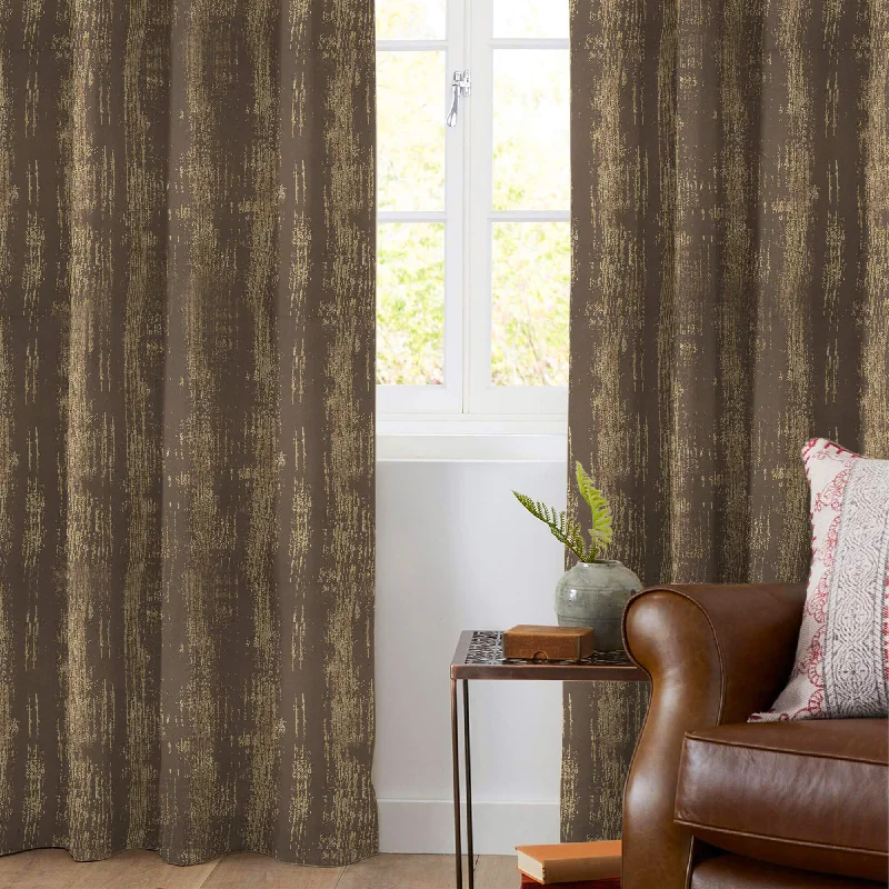 Spice Brown Texture Pattern Golden Foil Premium Curtain Fabric (Width 54 Inches)