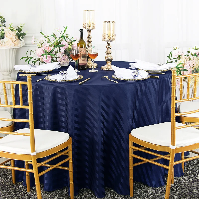 90" Seamless Round Striped Jacquard Polyester (220 GSM) Tablecloth - Navy Blue (1pc)