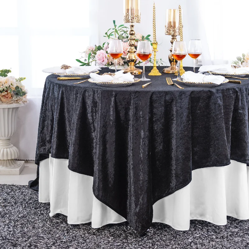 85"x85" Seamless Square Ice Crushed Velvet (200 GSM) Tablecloth/Table Overlay - Black (1pc)