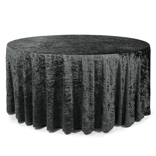 132 Inch Round Crushed Velvet Tablecloth Black