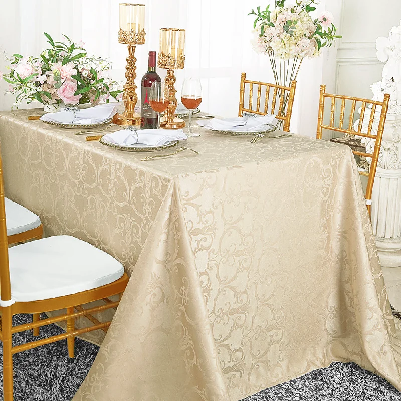 72"x120" Seamless Rectangular Versailles Chopin Damask Jacquard Polyester (220 GSM) Tablecloth - Champagne (1pc)