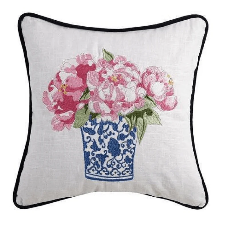 Pretty in Pink II Flowers in Vase Decorative Throw Pillow