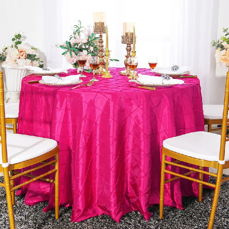 90" Seamless Round Pintuck Taffeta Tablecloth - Fuchsia (1pc)