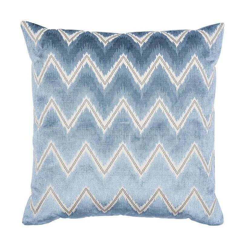 Blue & White Chevron Velvet 20" Throw Pillow