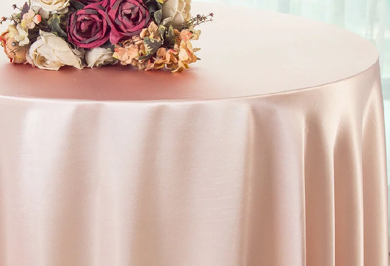 132" Round Heavy Duty Satin Tablecloth - Blush Pink/Rose Gold (1pc)