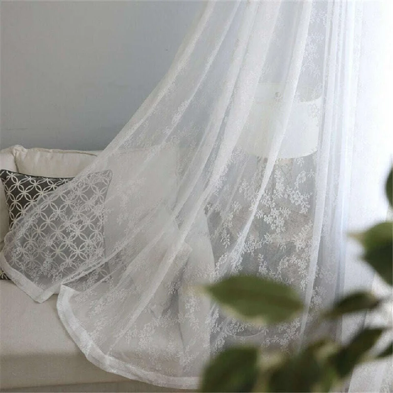 Rémy European White Net Floral Embroidered Sheer Curtain