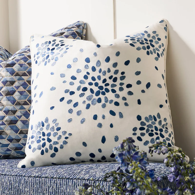 Embroidered Blue Firefly Pillow