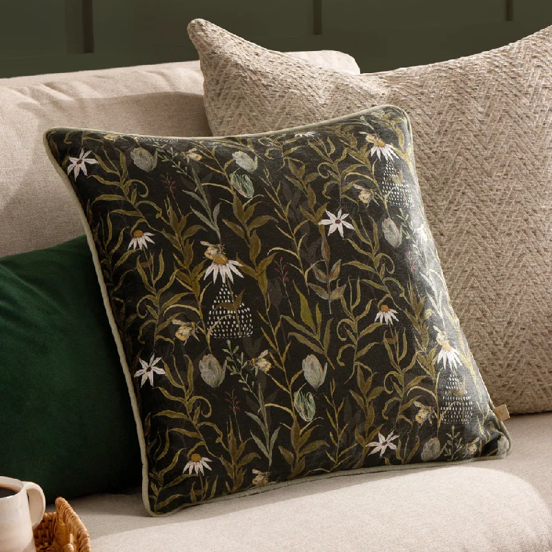 Meadow Bloom Repeat Printed Chenille Cushion Multicolour