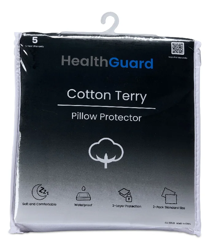 HealthGuard Premium Terry Waterproof Standard Pillow Protector - 2PK