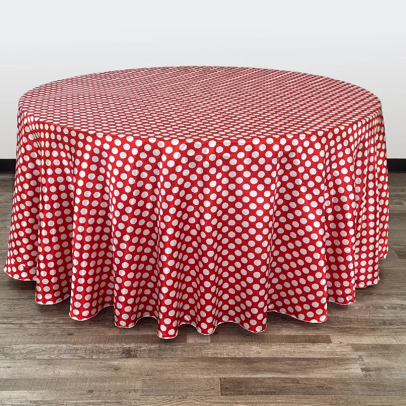 132 inch Satin Round Tablecloth Red and White Polka Dots