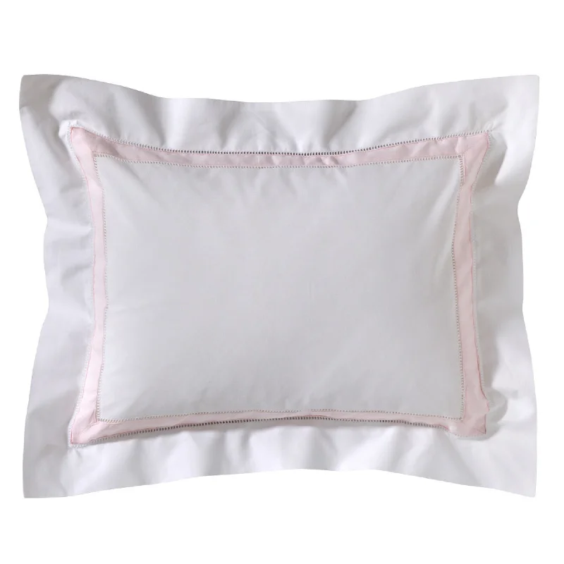 Boudoir Pillow Cover with Hem Stitch & Cotton Percale Trim in Pink