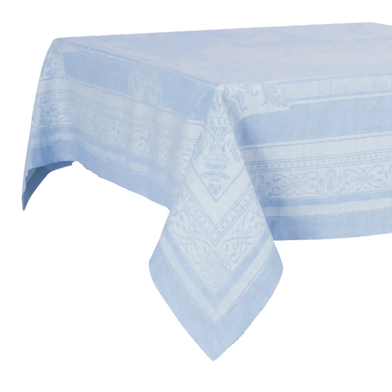 Linen 71" x 71" Square Astra Tablecloth, Ivory and Light Blue