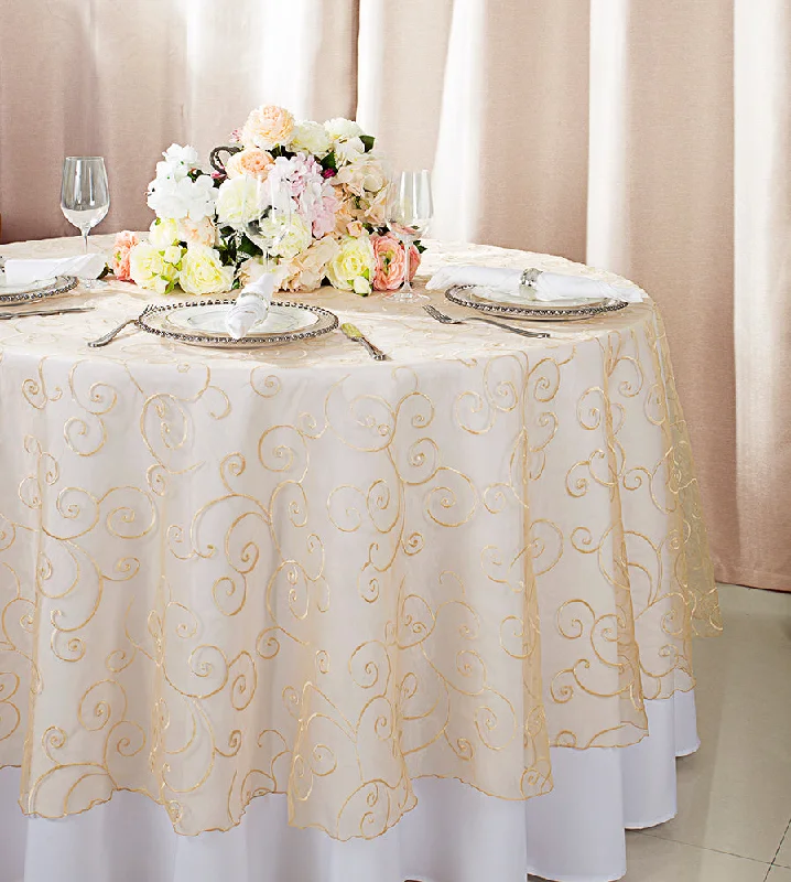 108" Seamless Round Embroidered Organza Tablecloth/Table Overlay - Champagne (1pc)