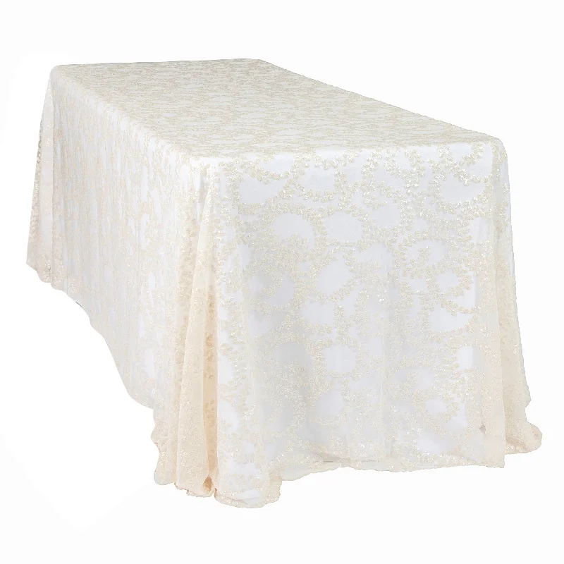 Sequin Vine Tablecloth Overlay 90"x132" Rectangle  - Light Ivory/Off White