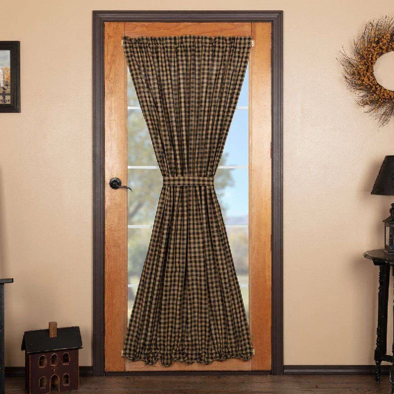 Black Check Door Panel Khaki Curtain 72"x40"