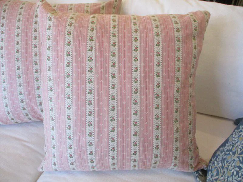 Pair of Custom Pillows w/Vintage Floral Stripe Fabric