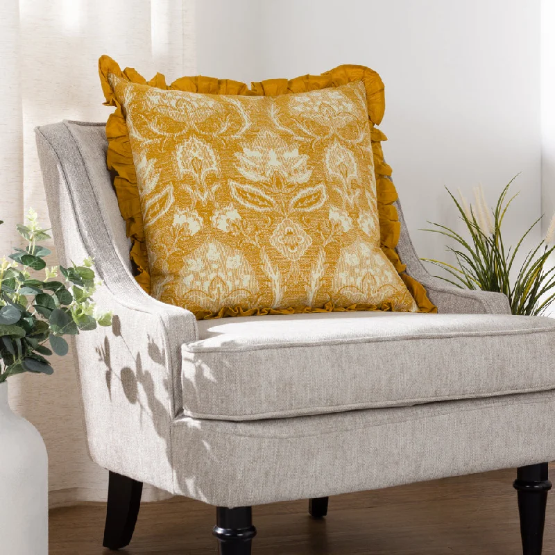 Kirkton Floral Pleat Fringe Cushion Ochre