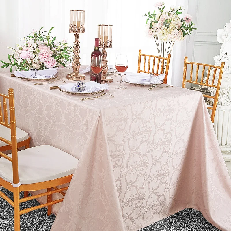 90"x132" Seamless Rectangular Versailles Chopin Damask Jacquard Polyester (220 GSM) Tablecloth - Blush Pink/Rose Gold (1pc)