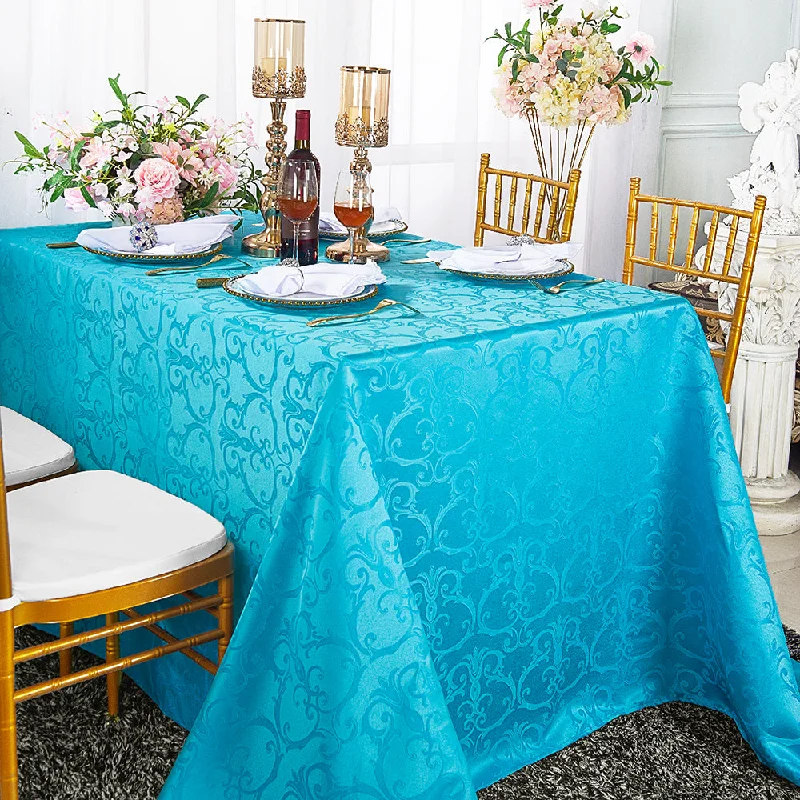 90"x132" Seamless Rectangular Versailles Chopin Damask Jacquard Polyester (220 GSM) Tablecloth - Turquoise (1pc)