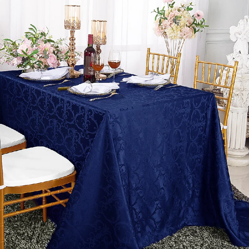 72"x120" Seamless Rectangular Versailles Chopin Damask Jacquard Polyester (220 GSM) Tablecloth - Navy Blue (1pc)