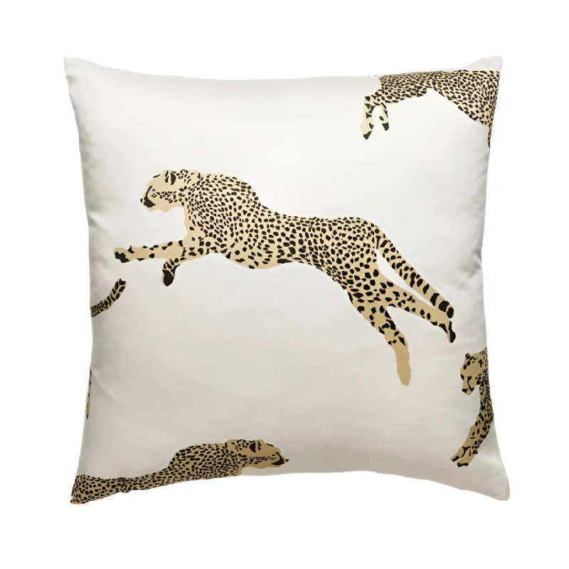 Ivory Leaping Cheetah Decorative Throw Pillow