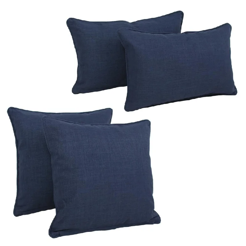 Double-corded Solid Outdoor Spun Polyester Throw Pillows with Inserts (Set of 4), Azul