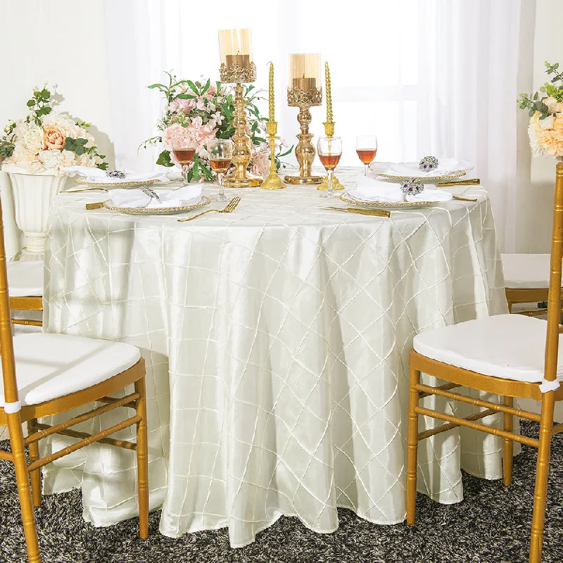 108" Seamless Round Pintuck Taffeta Tablecloth - Ivory (1pc)