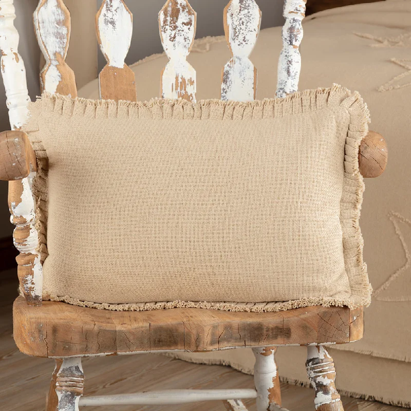 Burlap Vintage Pillow with Fringed Ruffle 5118