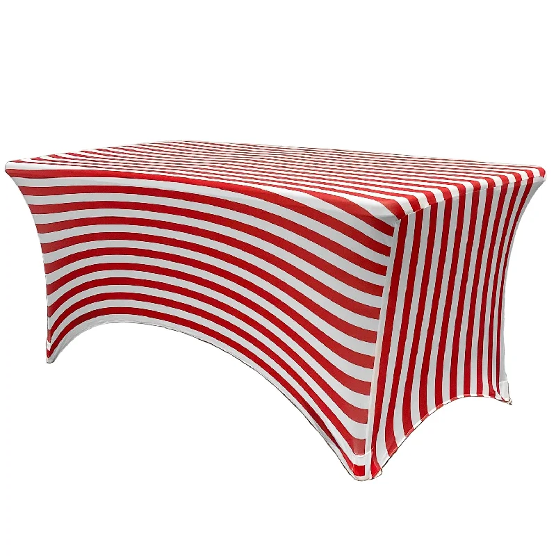 Stretch Spandex 6 ft Rectangular Table Cover Red and White Striped