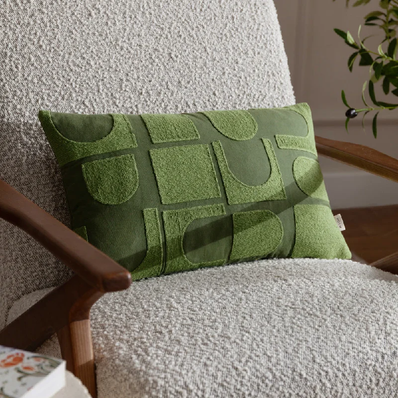 Hallam Embroidered Cotton Cushion Ivy Green