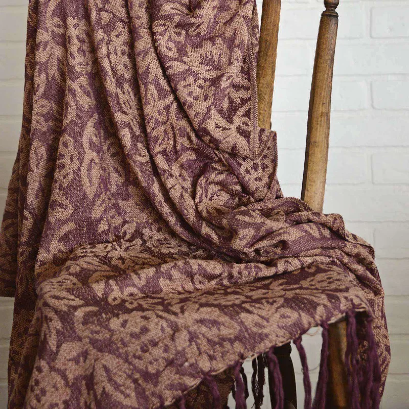 Berkeley Chenille Jacquard Woven Throw 60" x 50" Berry Red, Dusty Pink VHC Brands