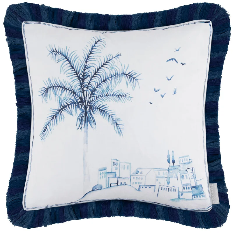 Altea Printed Ruche Fringe Cushion Cobalt