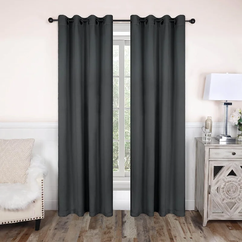 Rod Pocket Room Darkening Solid Blackout Curtains, Set of 2