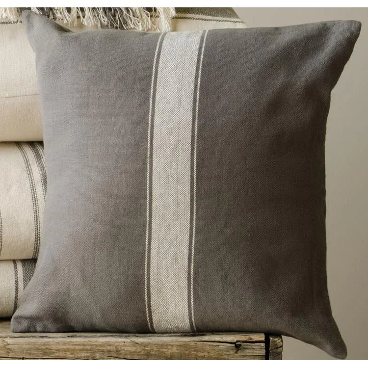 Grain Sack Stripe Cream Pewter Pillow Cover PC165065