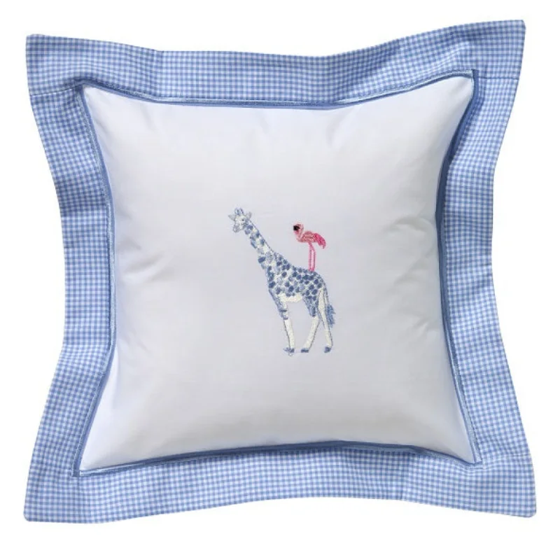 Baby Pillow Cover in Giraffe & Flamingo Blue/Pink