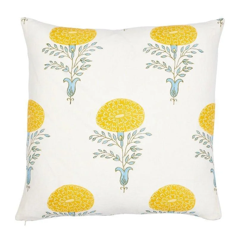 Yellow Marigold 22" Linen Throw Pillow