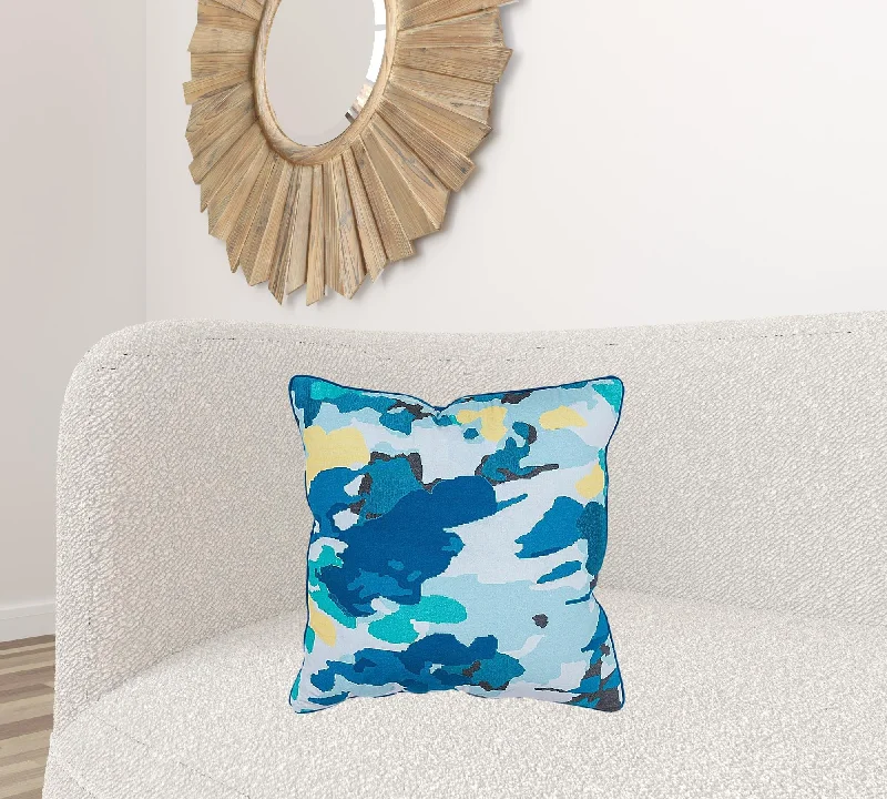 Teal Blue Abstract Impressionistic Throw Pillow