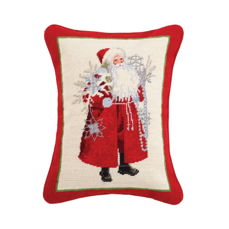 Snowflakes and Scarlet Santa Needlepoint Throw Pillow