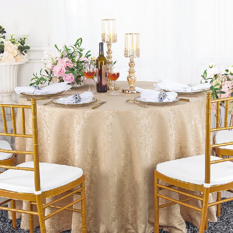 108" Seamless Round Floral Damask Jacquard Polyester (220 GSM) Tablecloth - Champagne (1pc)