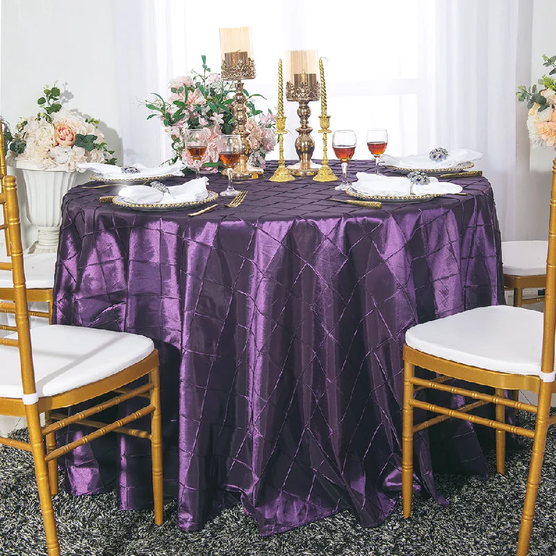 90" Seamless Round Pintuck Taffeta Tablecloth - Eggplant (1pc)