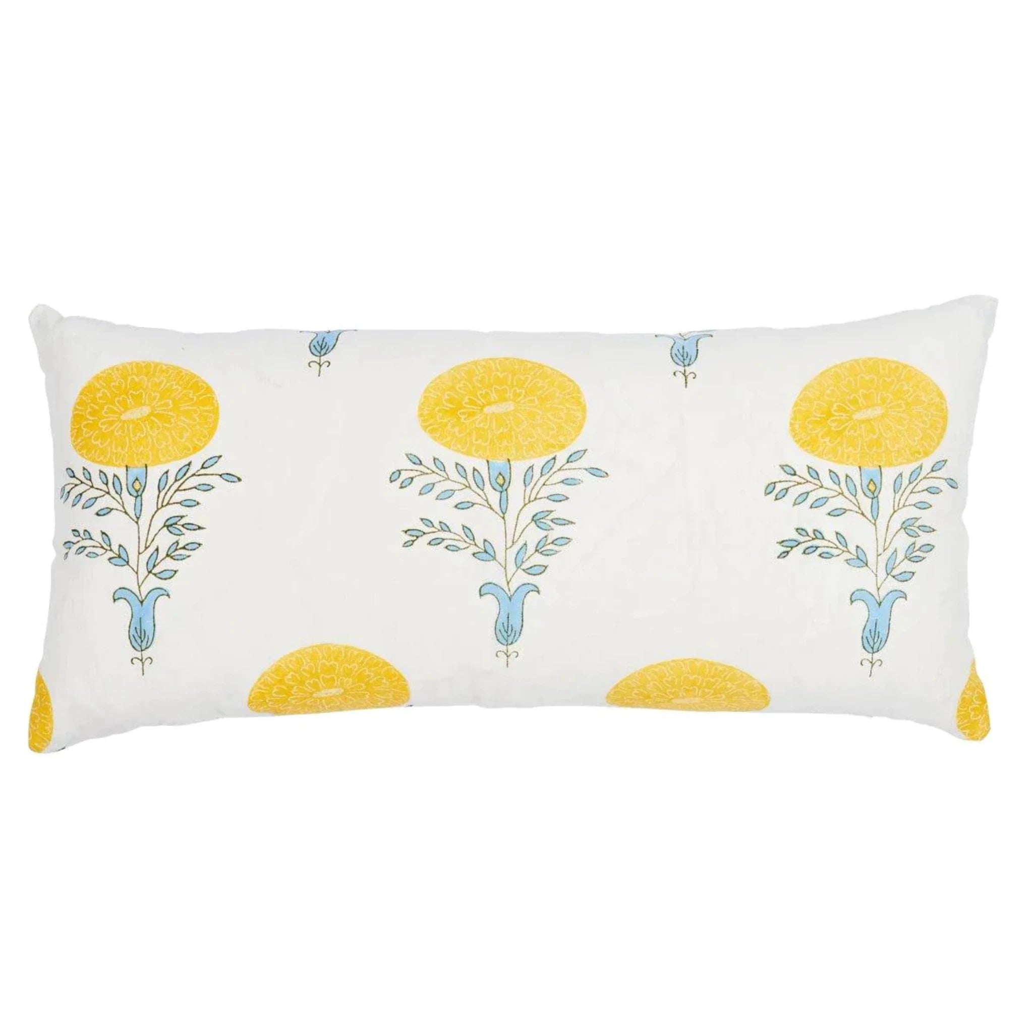 Yellow Marigold Lumbar Linen Throw Pillow