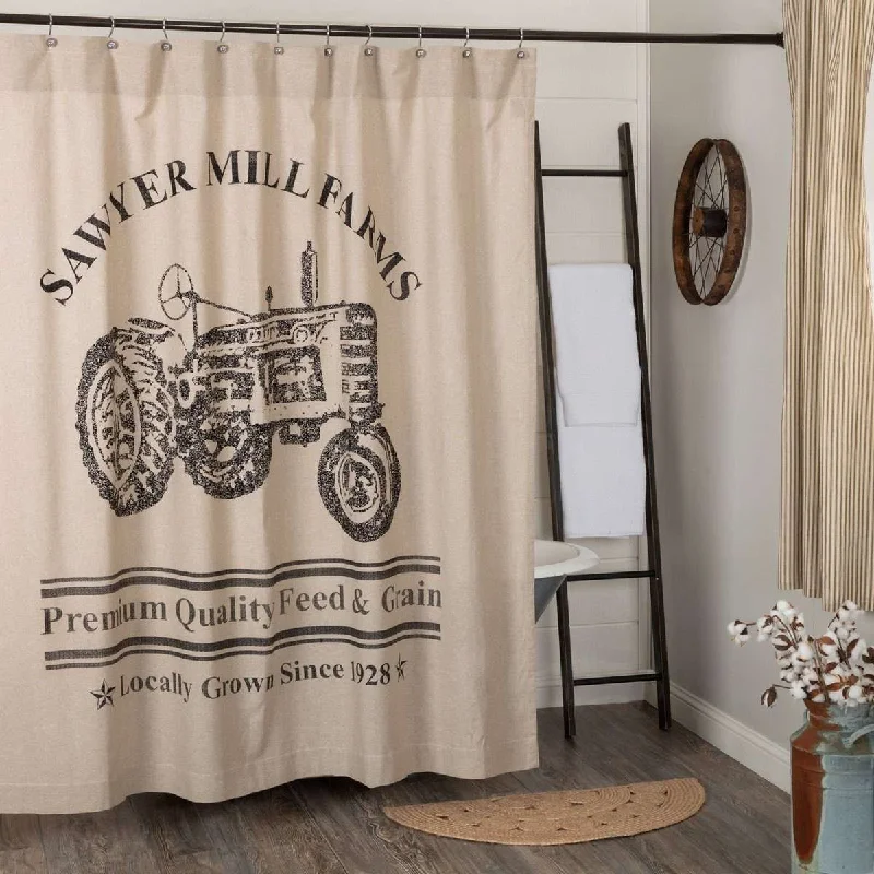 Sawyer Mill Charcoal/Red Tractor Shower Curtain 72"x72"