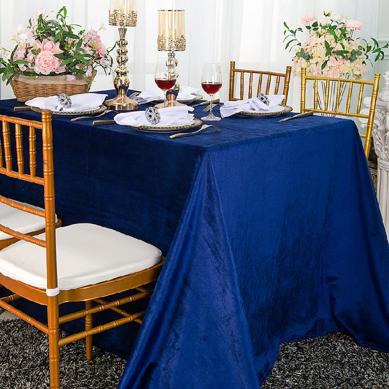 90"x132" Rectangular Seamless Italian Velvet Tablecloth - Navy Blue (1pc)