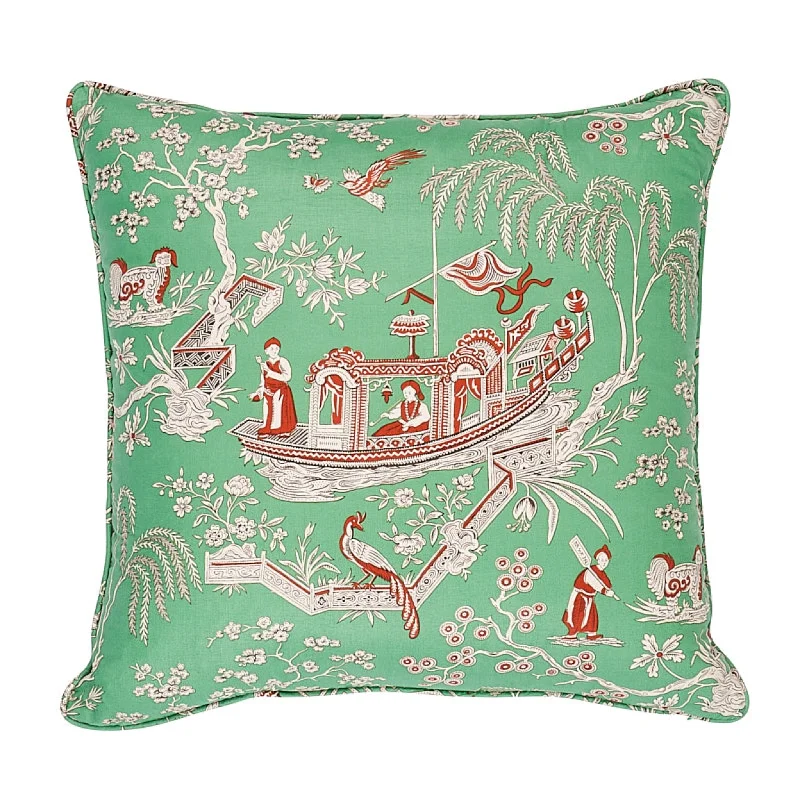 Jade & Red Matsudana Chinoiserie 20" Cotton Throw Pillow