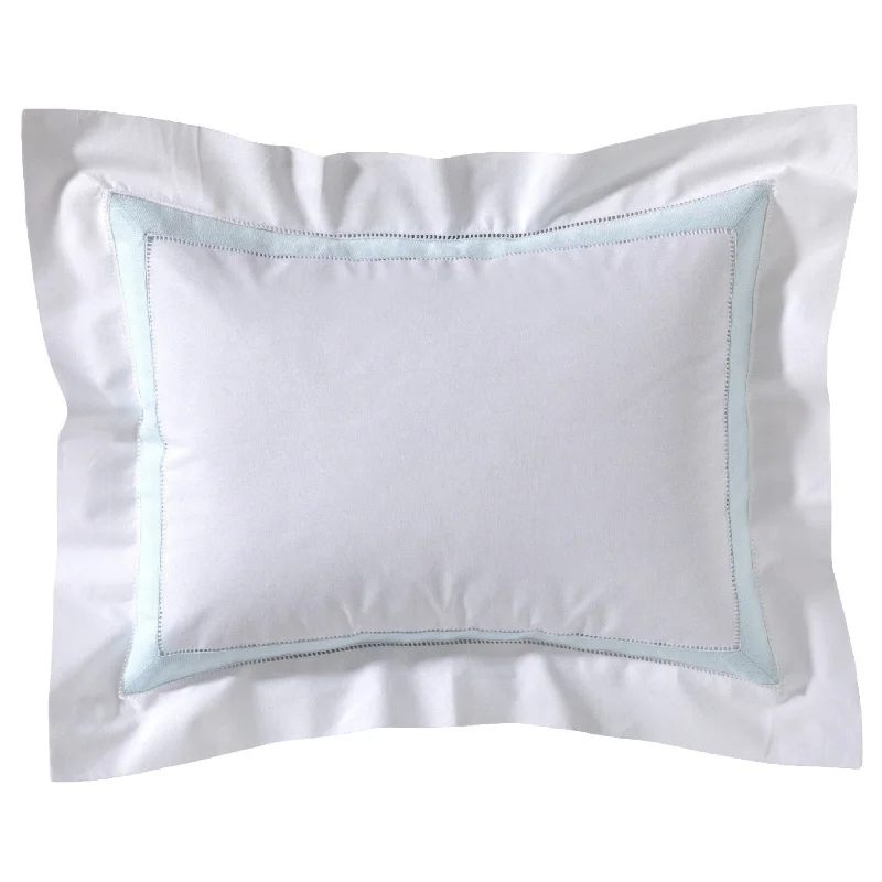 Boudoir Pillow Cover with Hem Stitch & Percale Trim in Aqua