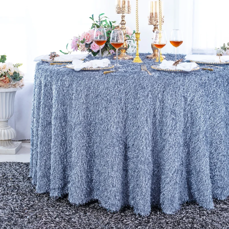 120" Round Shaggy Plush Fringe (200 GSM) Tablecloth - Dusty Blue (1pc)