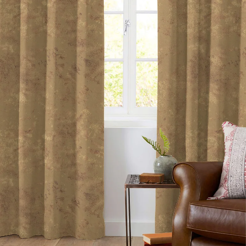 Tawny Brown Abstract Pattern Golden Foil Premium Curtain Fabric (Width 54 Inches)